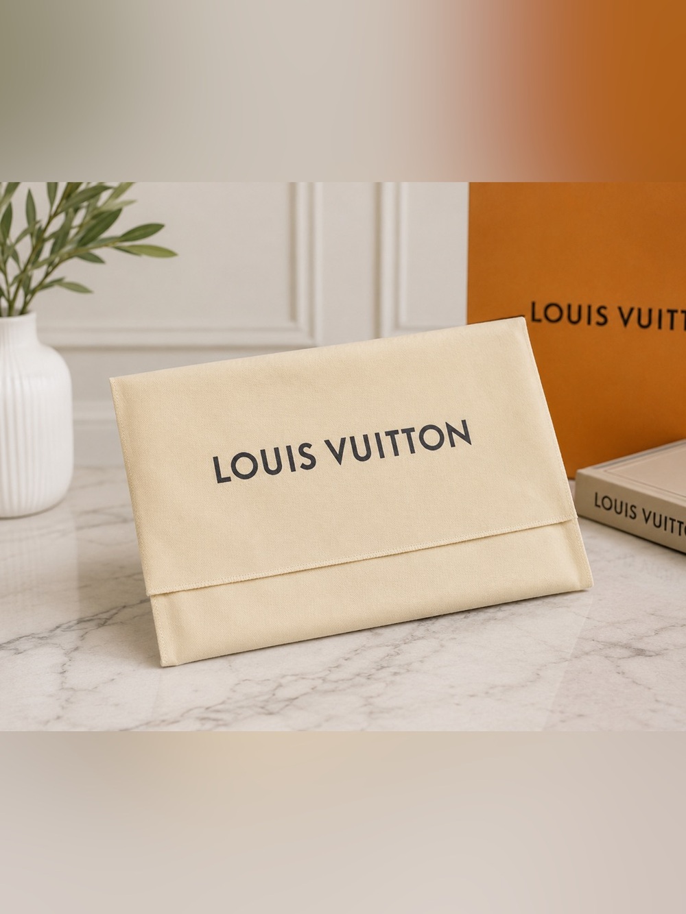 Louis Vuitton Paris Dust Bag Beige Envelope Cream Logo M41056 Montaigne 18.5”X11